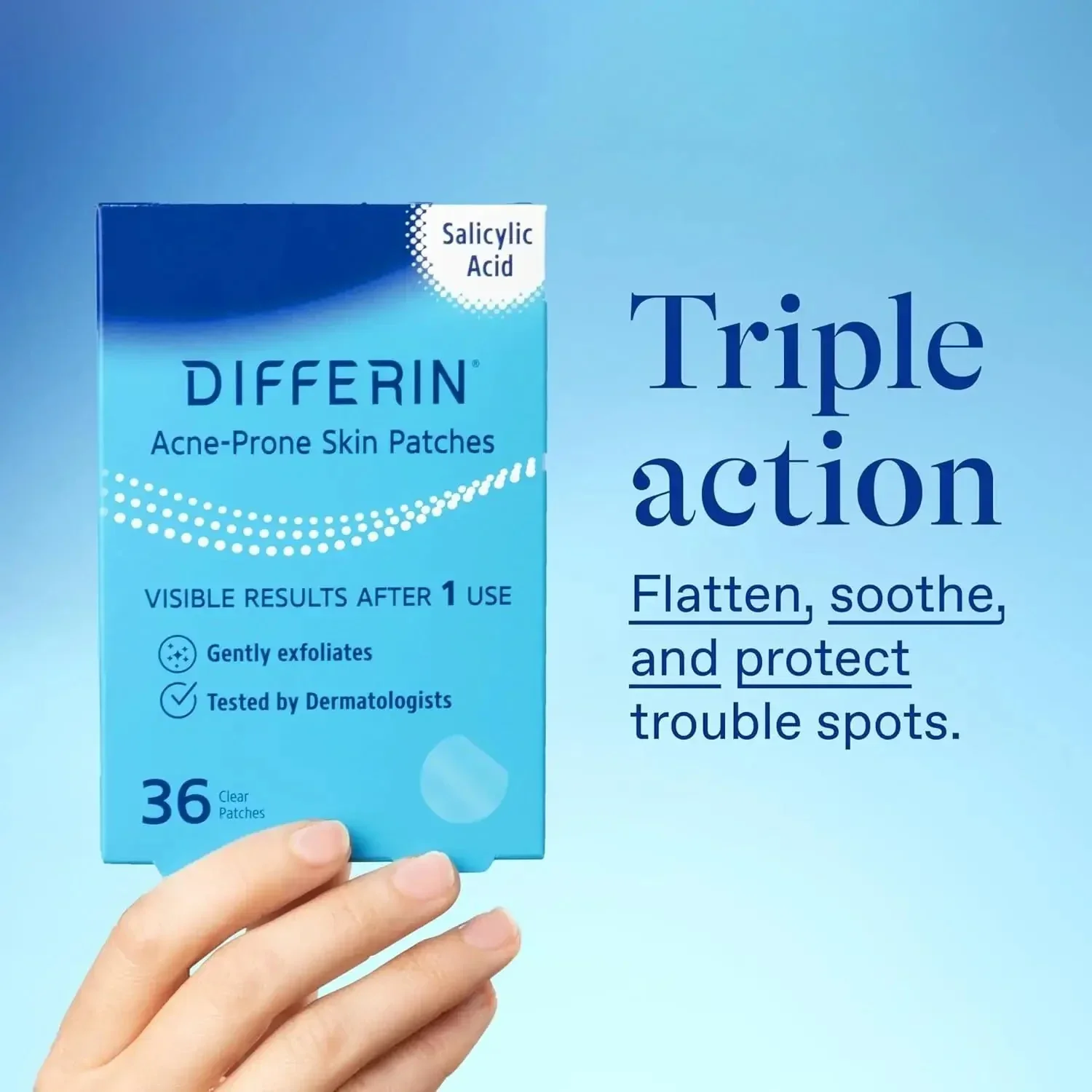 Differin Acne Patches, Pimple Patches for Acne Prone Skin, Formulated with Salicylic Acid and Centella, Fast Triple Action Power Patch for Day & Night, Dermatologist Tested, 36 Count - Image 10