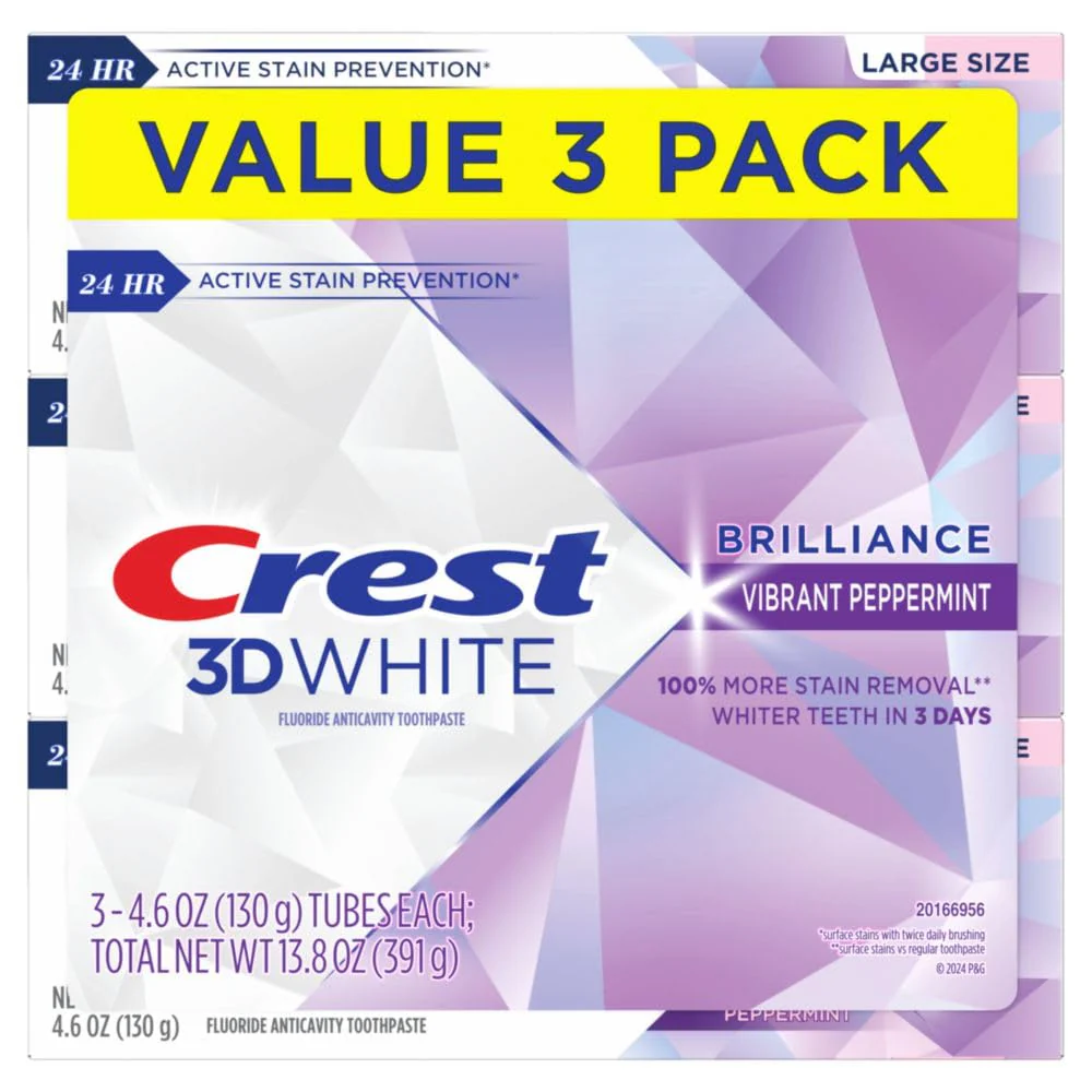 Crest 3D White Brilliance Toothpaste Vibrant Peppermint 4.6 oz Pack of 3 - Image 3