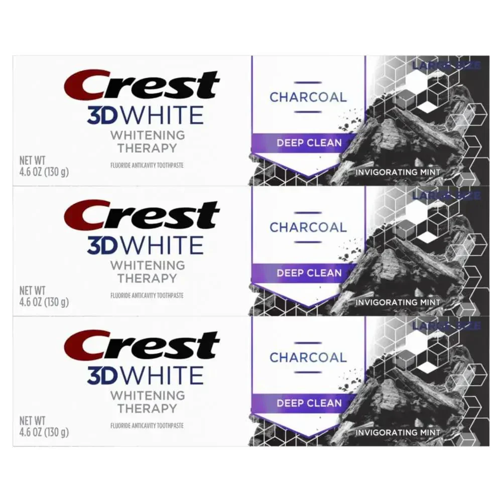 Crest 3D White Whitening Therapy Charcoal Deep Clean Invigorating Mint Teeth Whitening Toothpaste, 4.6 Oz Pack of 3, Anticavity Fluoride Toothpaste, Gently Brightens Teeth, Strengthens Enamel - Image 3