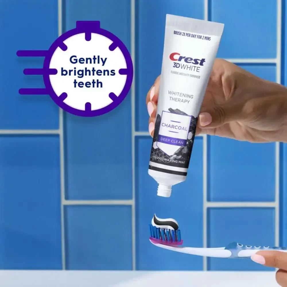 Crest 3D White Whitening Therapy Charcoal Deep Clean Invigorating Mint Teeth Whitening Toothpaste, 4.6 Oz Pack of 3, Anticavity Fluoride Toothpaste, Gently Brightens Teeth, Strengthens Enamel - Image 6