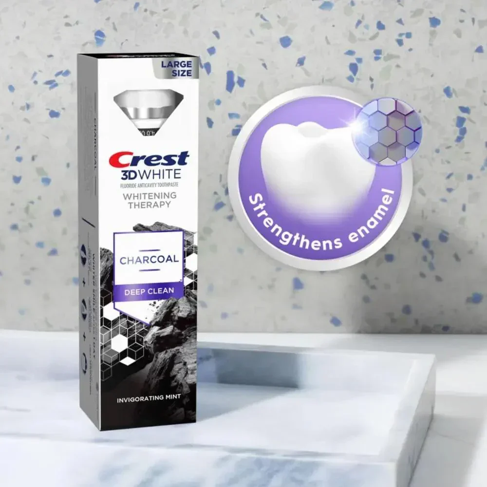 Crest 3D White Whitening Therapy Charcoal Deep Clean Invigorating Mint Teeth Whitening Toothpaste, 4.6 Oz Pack of 3, Anticavity Fluoride Toothpaste, Gently Brightens Teeth, Strengthens Enamel - Image 7