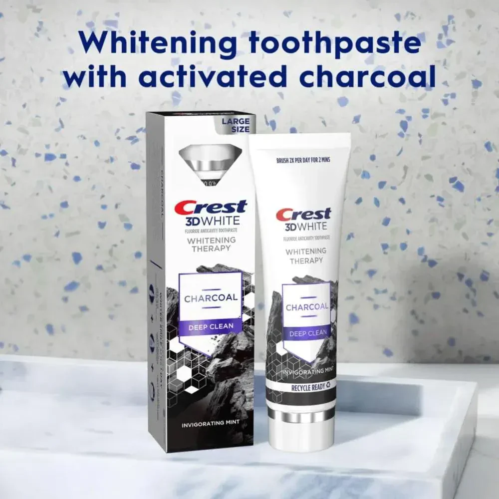 Crest 3D White Whitening Therapy Charcoal Deep Clean Invigorating Mint Teeth Whitening Toothpaste, 4.6 Oz Pack of 3, Anticavity Fluoride Toothpaste, Gently Brightens Teeth, Strengthens Enamel - Image 8