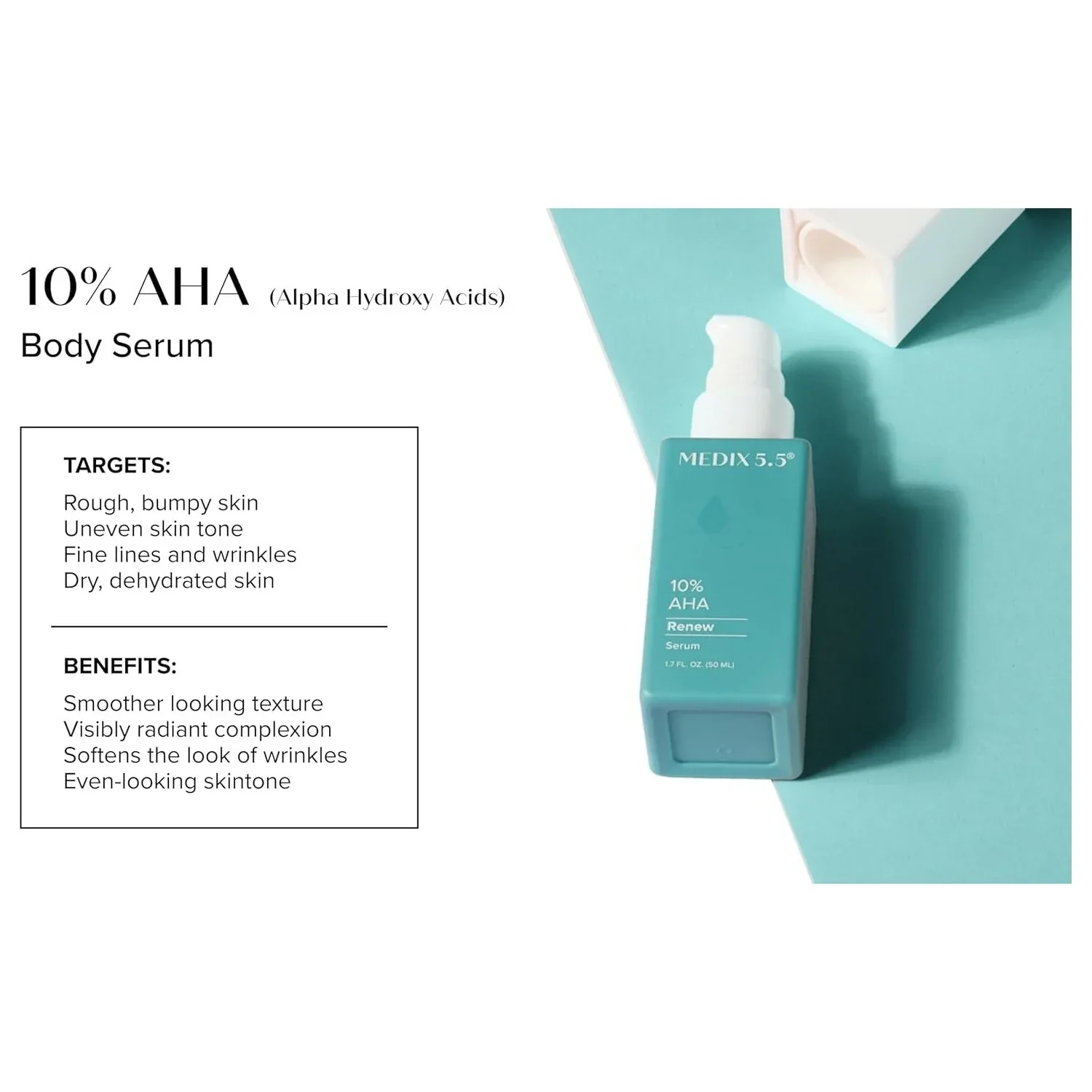 MEDIX 10% Glycolic Acid + Lactic Acid Leave-On Exfoliating Skin Care Body Gel | AHA Exfoliant Body & Face Serum Refines + Softens Dry Dead Skin, Uneven Skin Tone, KP Bumps, & Wrinkles, 1.7 Fl Oz - Image 8