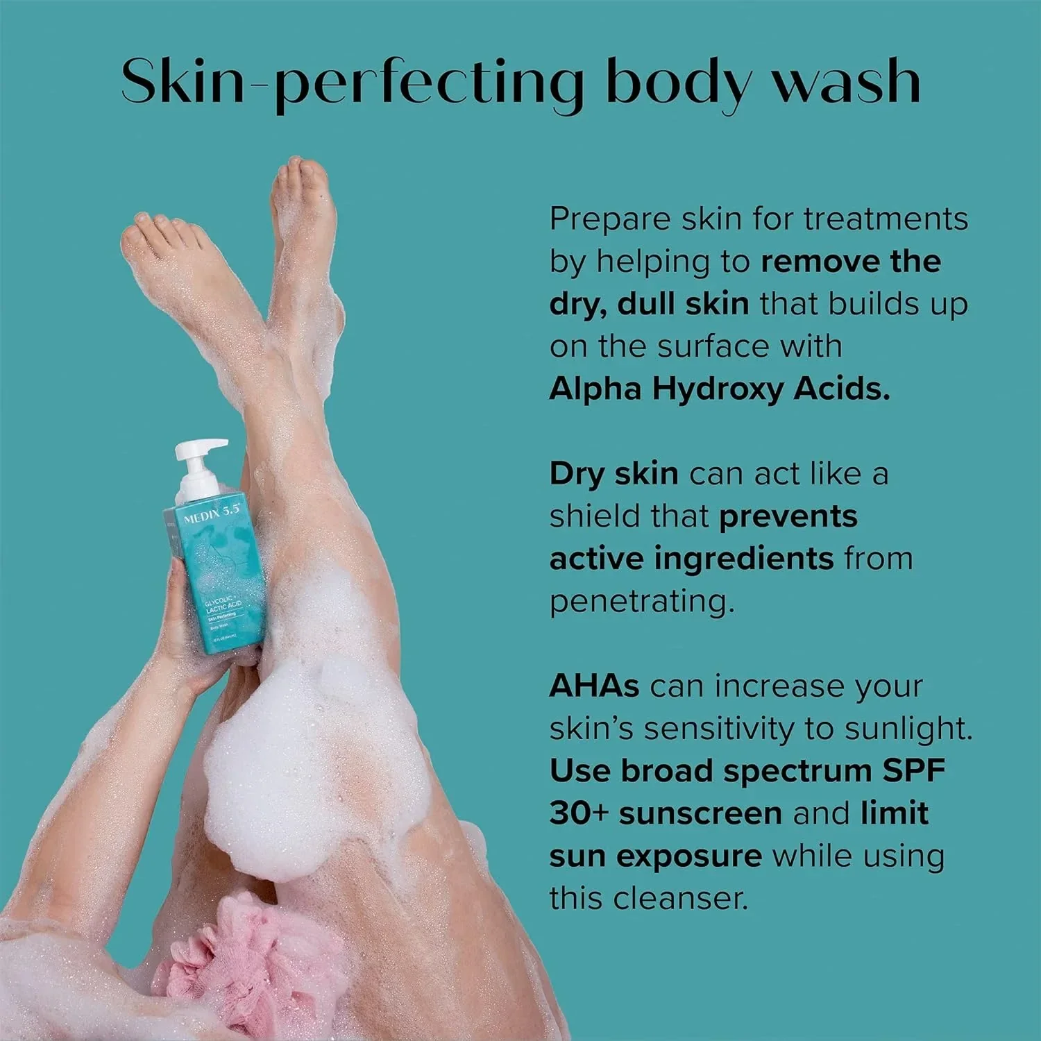 Medix 5.5 Body Scrub Skin Care Glycolic Acid Exfoliating Body Cleanser KP Bump Eraser | AHA + Lactic Acid anti Aging All Skin Type Wash | Keratosis Pilaris & Acne | Body & Face Wash Exfoliate, 2-Pack - Image 6