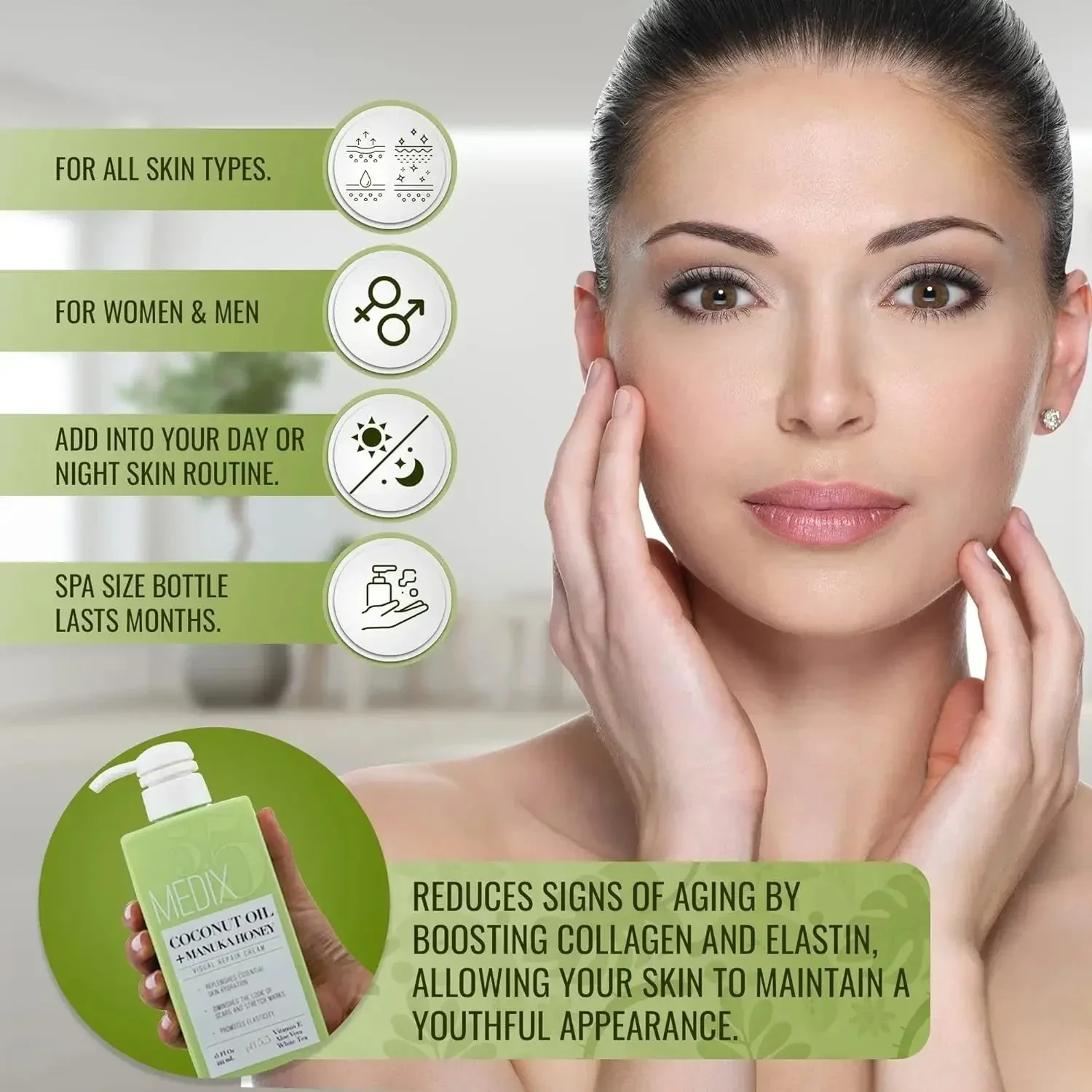 Medix 5.5 Coconut Oil Lotion Skin Care Body & Face Moisturizer Cream, W/Manuka Honey, Vitamin E, & Aloe Vera Helps Visually Repair Dry Skin, Scars, Stretch Marks, & Wrinkles, 444 Ml - Image 4