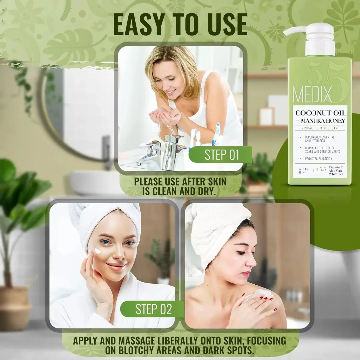 Medix 5.5 Coconut Oil Lotion Skin Care Body & Face Moisturizer Cream, W/Manuka Honey, Vitamin E, & Aloe Vera Helps Visually Repair Dry Skin, Scars, Stretch Marks, & Wrinkles, 444 Ml - Image 5
