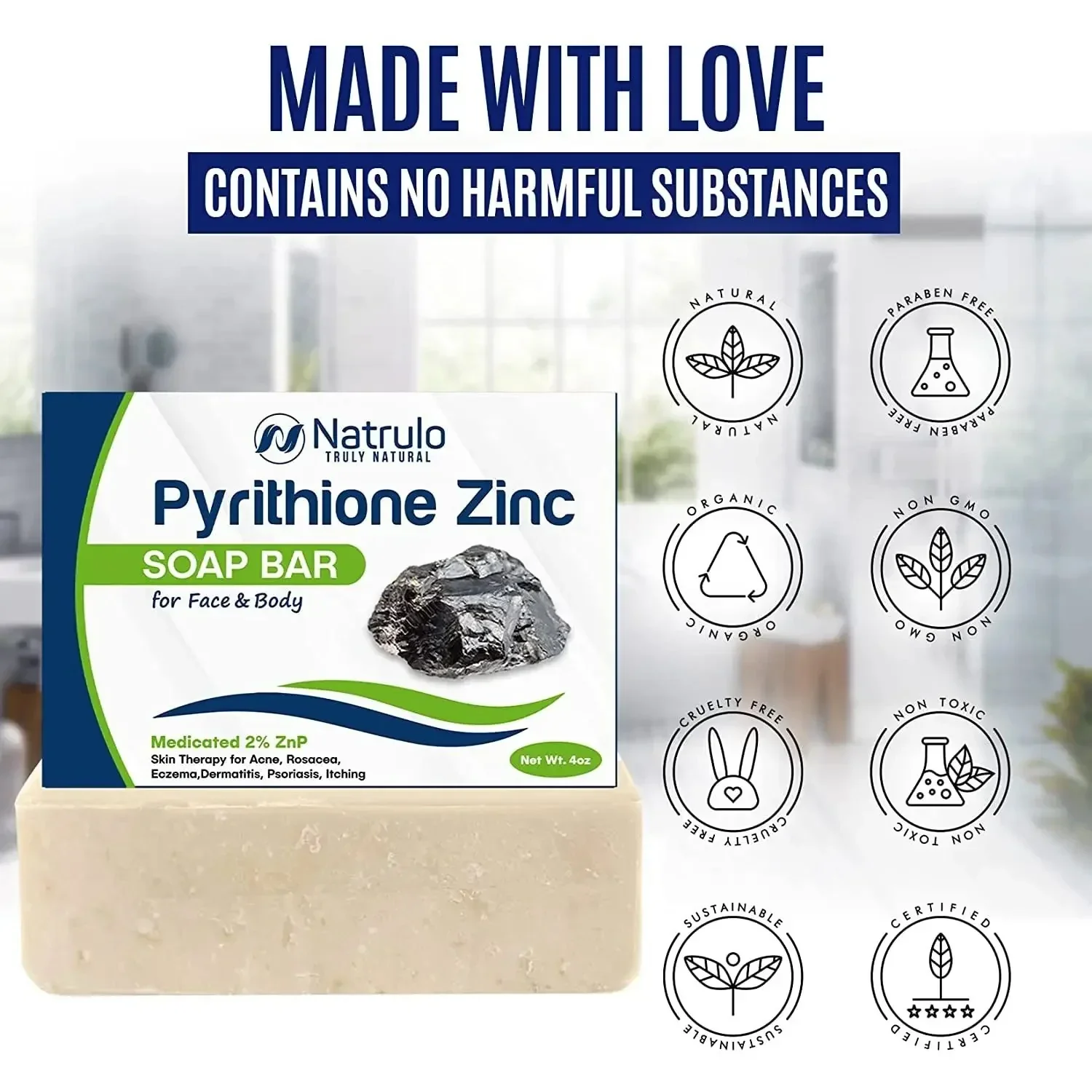 Natrulo Pyrithione Zinc Soap Bar 2% Face and Body 4oz - Image 4