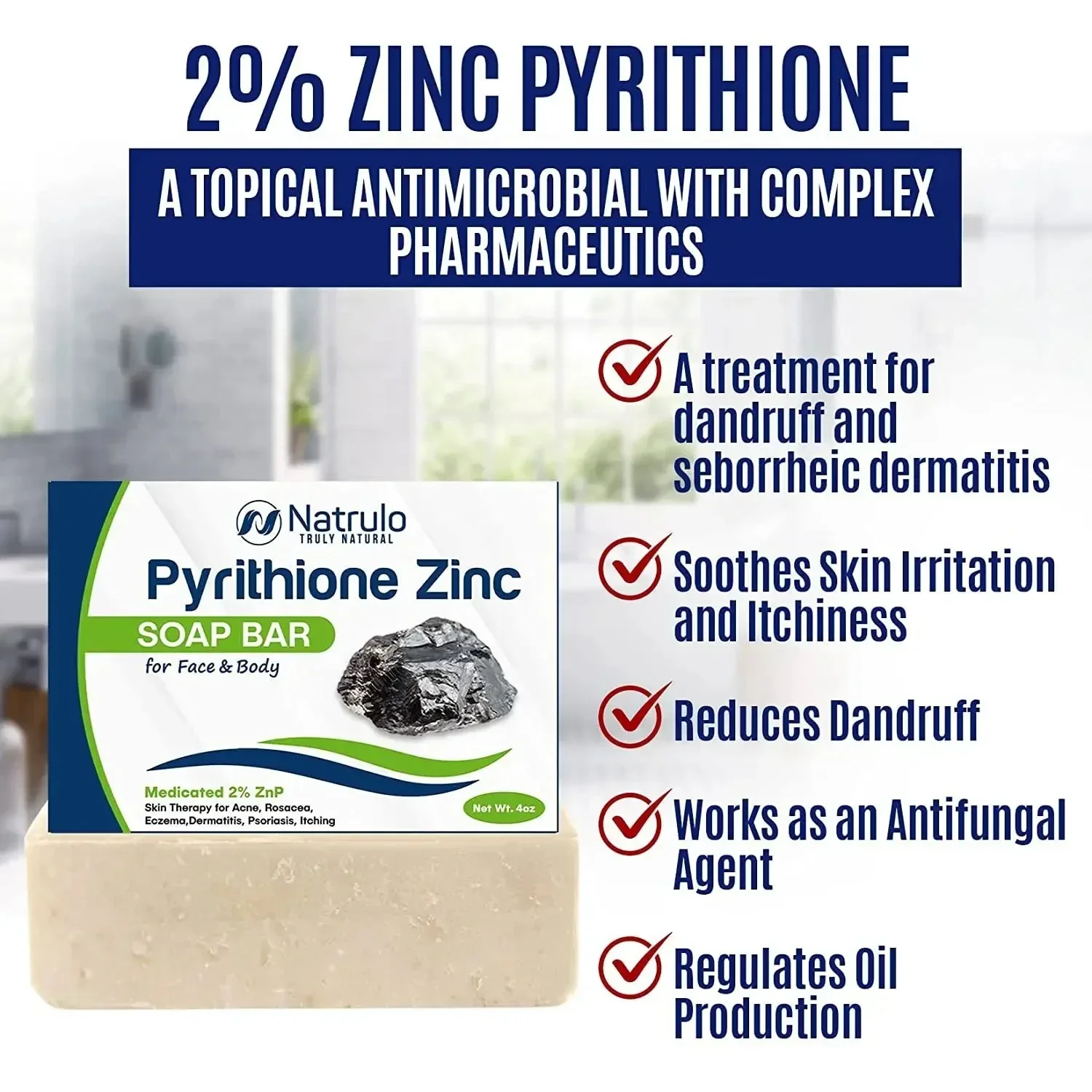 Natrulo Pyrithione Zinc Soap Bar 2% Face and Body 4oz - Image 7