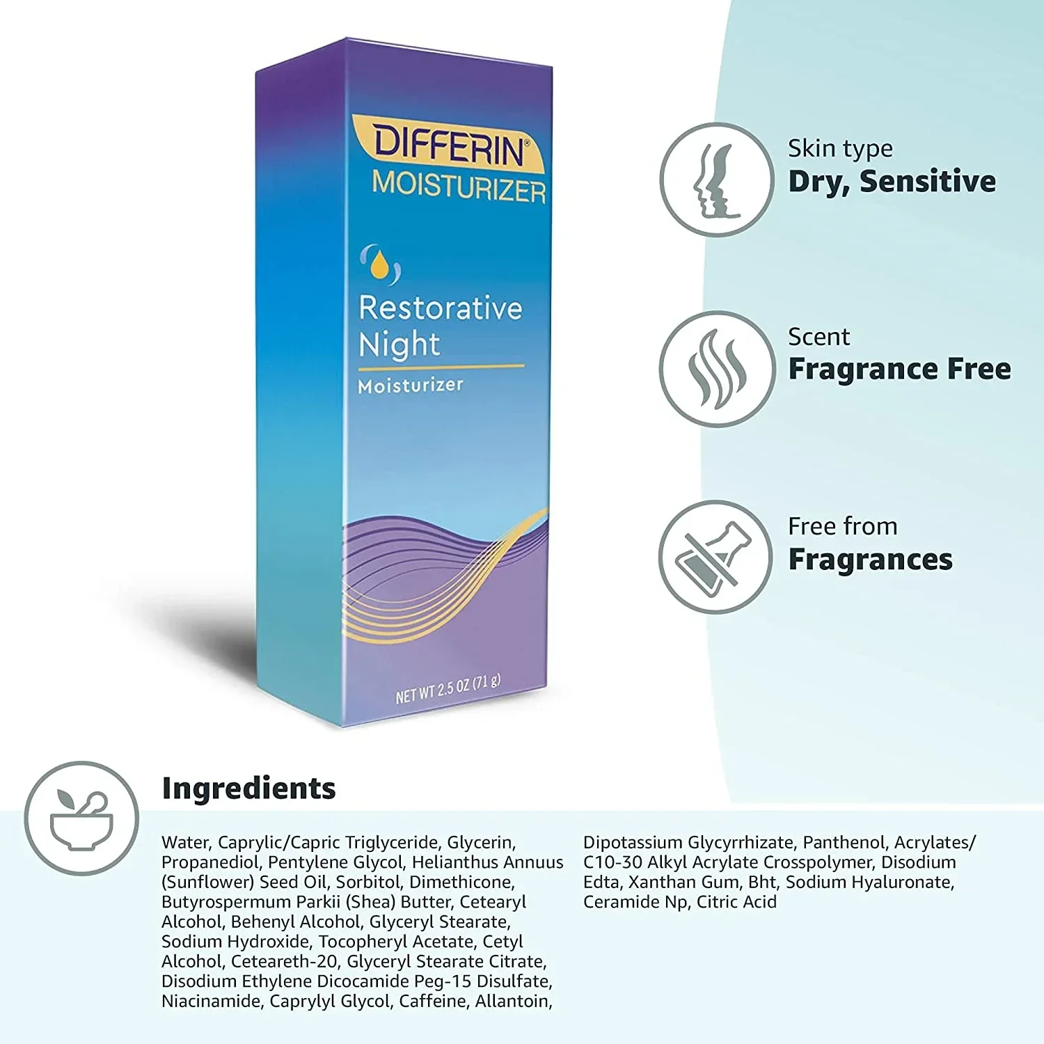 Differin Night Cream with Hyaluronic Acid, Restorative Night Moisturizer by the Makers of Differin Gel, Gentle Skin Care for Acne Prone Sensitive Skin, 2.5 Oz (Packaging May Vary) - Image 8
