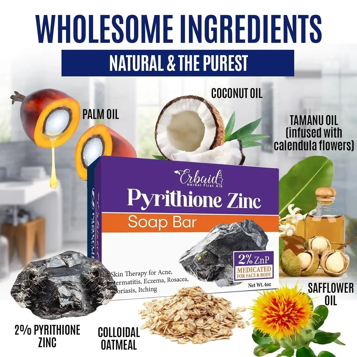 Erbaid 2% Pyrithione Zinc Soap Bar Face & Body 4 oz - Image 5