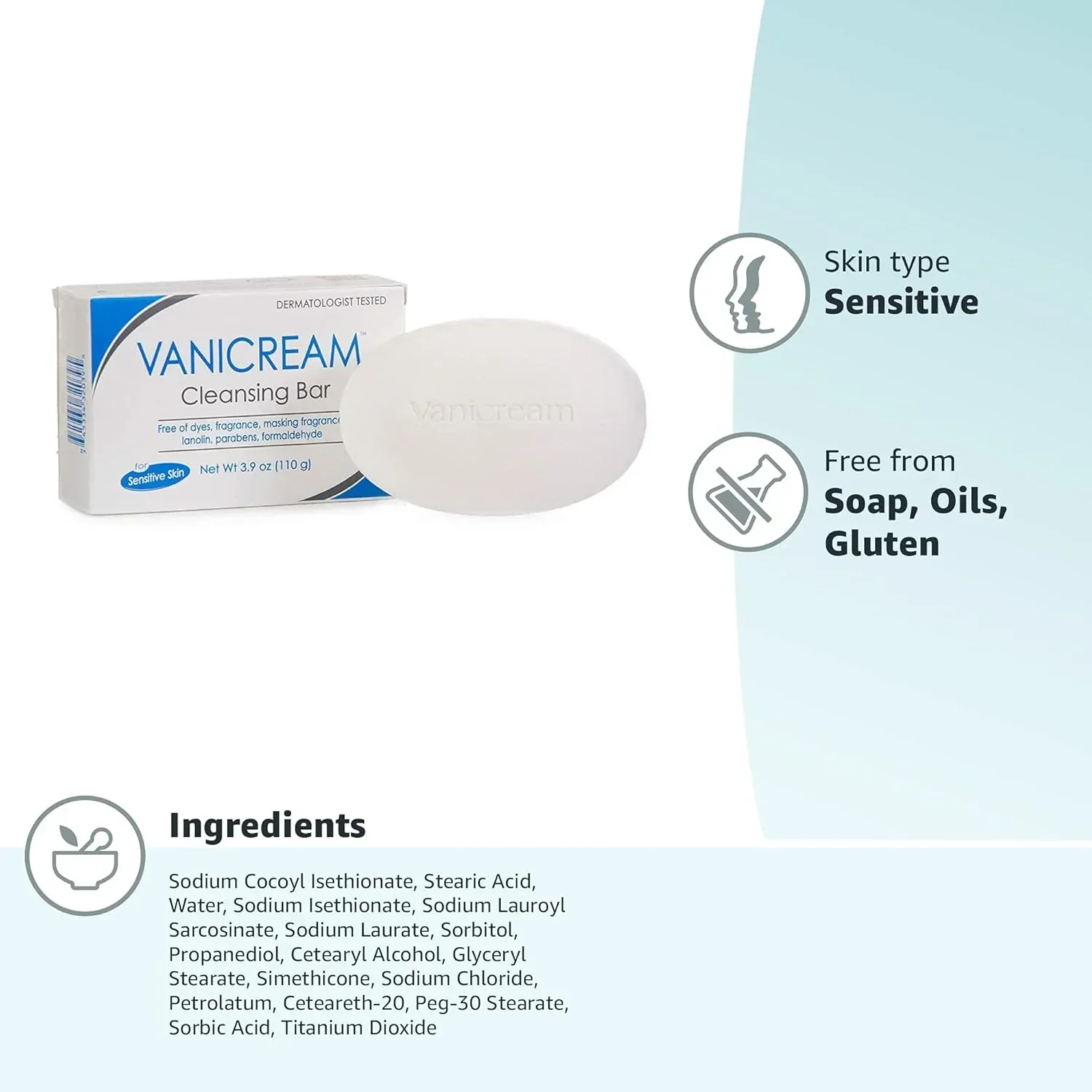 Vanicream Cleansing Bar Fragrance Free Sensitive Skin 3.9 oz - Image 8