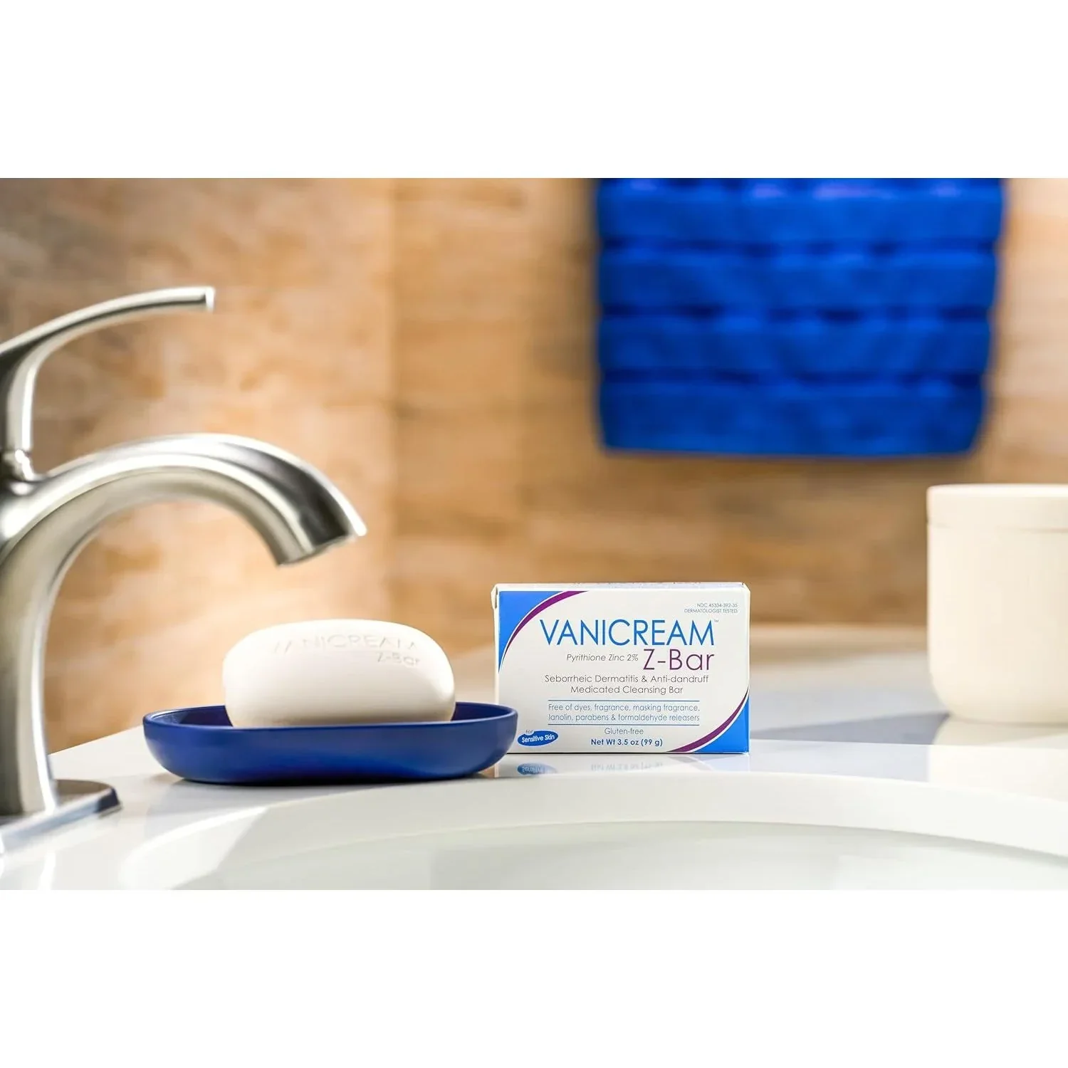 Vanicream Z-Bar, 2% Pyrithione Zinc Medicated Cleansing Bar, 3.5 oz - Image 3